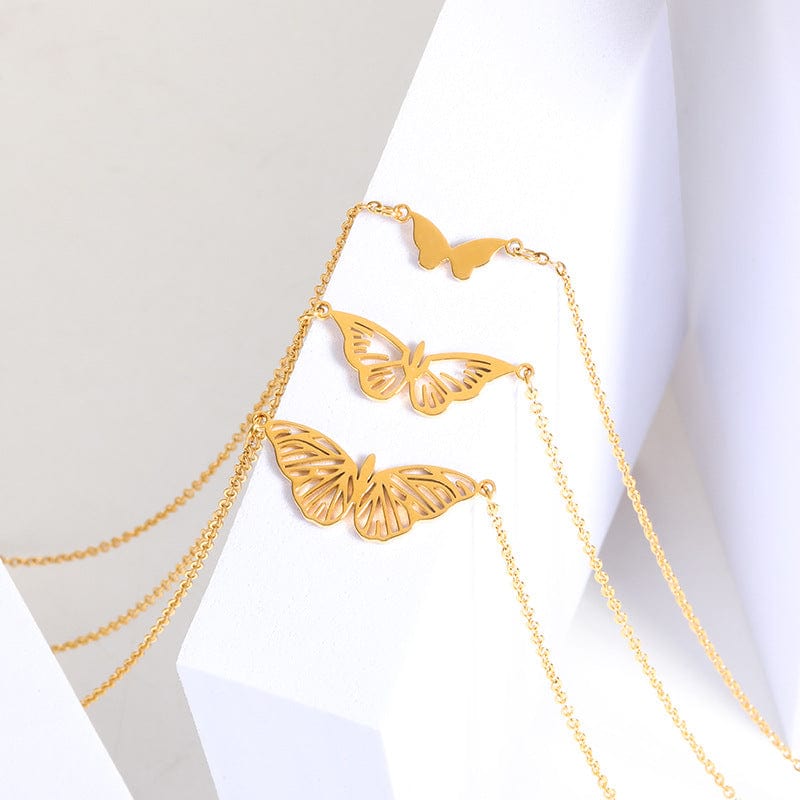 Stainless Steel 3 Pieces Butterfly Necklace Set