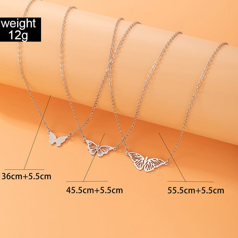 Stainless Steel 3 Pieces Butterfly Necklace Set