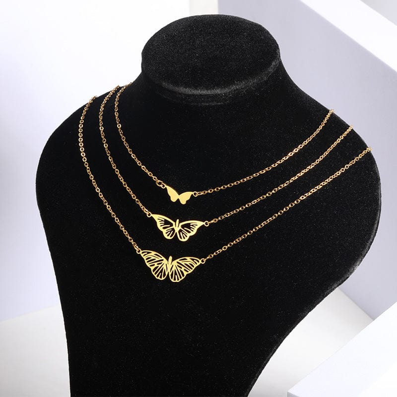 Stainless Steel 3 Pieces Butterfly Necklace Set