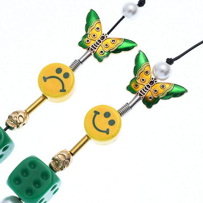 Stainless Steel Chic Smile Face and Dice Charm Necklace