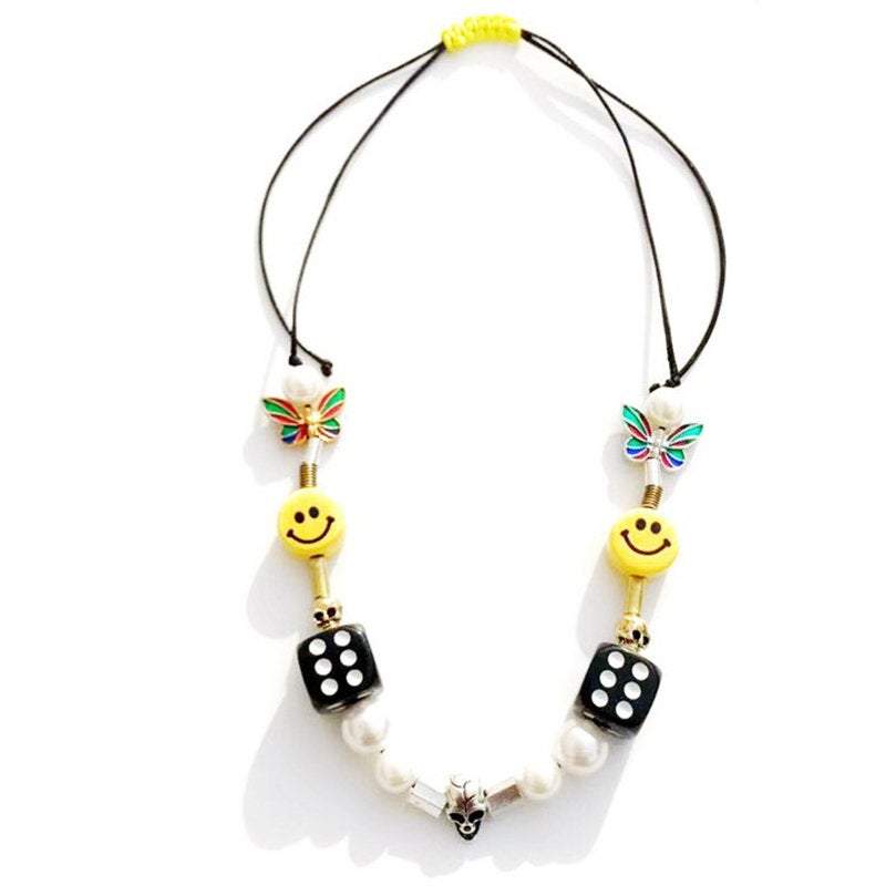 Stainless Steel Chic Smile Face and Dice Charm Necklace