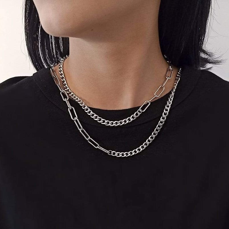 Stainless Steel Layered Curb Link Chain Necklace Set