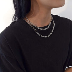 Stainless Steel Layered Curb Link Chain Necklace Set