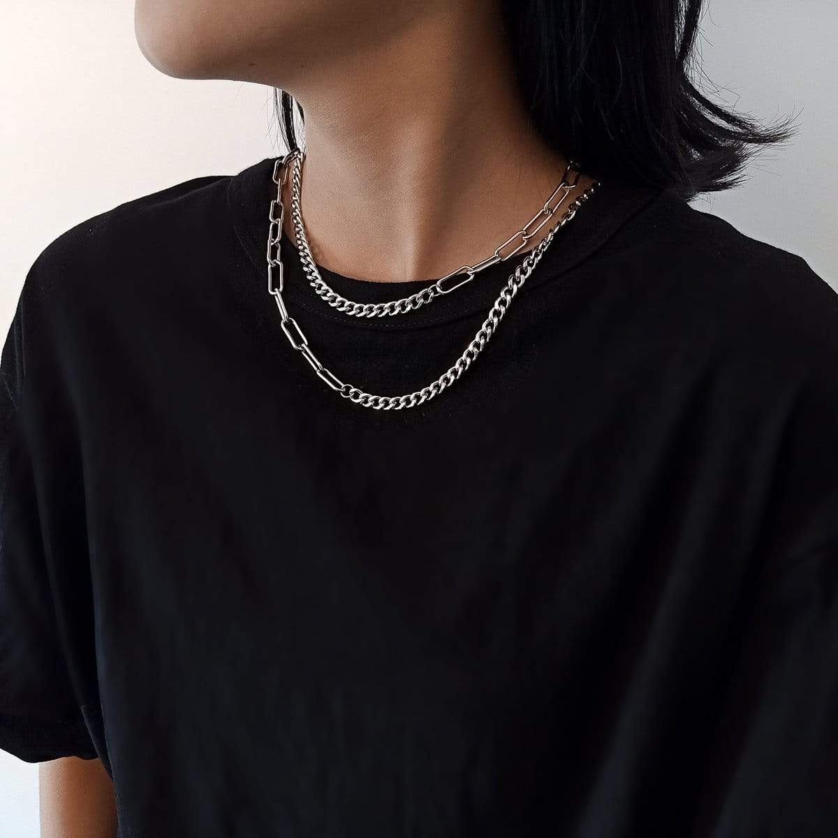 Stainless Steel Layered Curb Link Chain Necklace Set