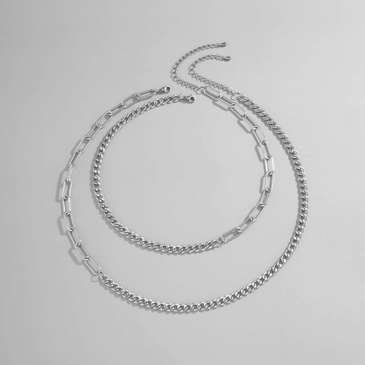 Stainless Steel Layered Curb Link Chain Necklace Set