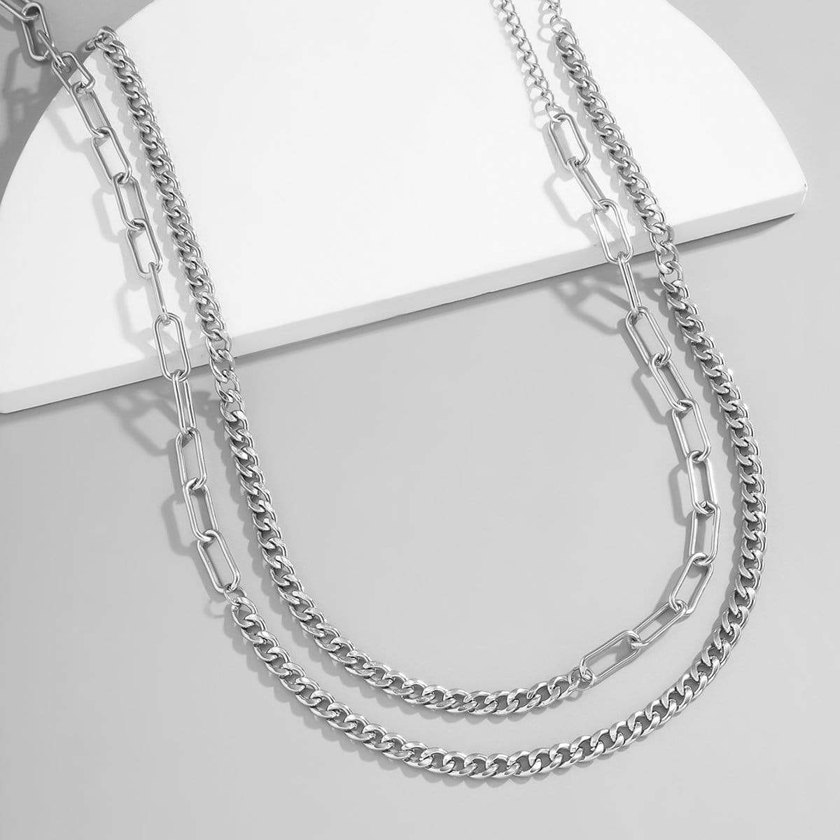 Stainless Steel Layered Curb Link Chain Necklace Set