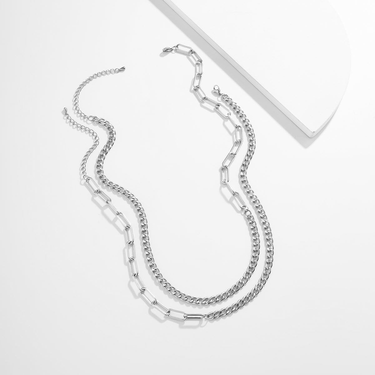 Stainless Steel Layered Curb Link Chain Necklace Set