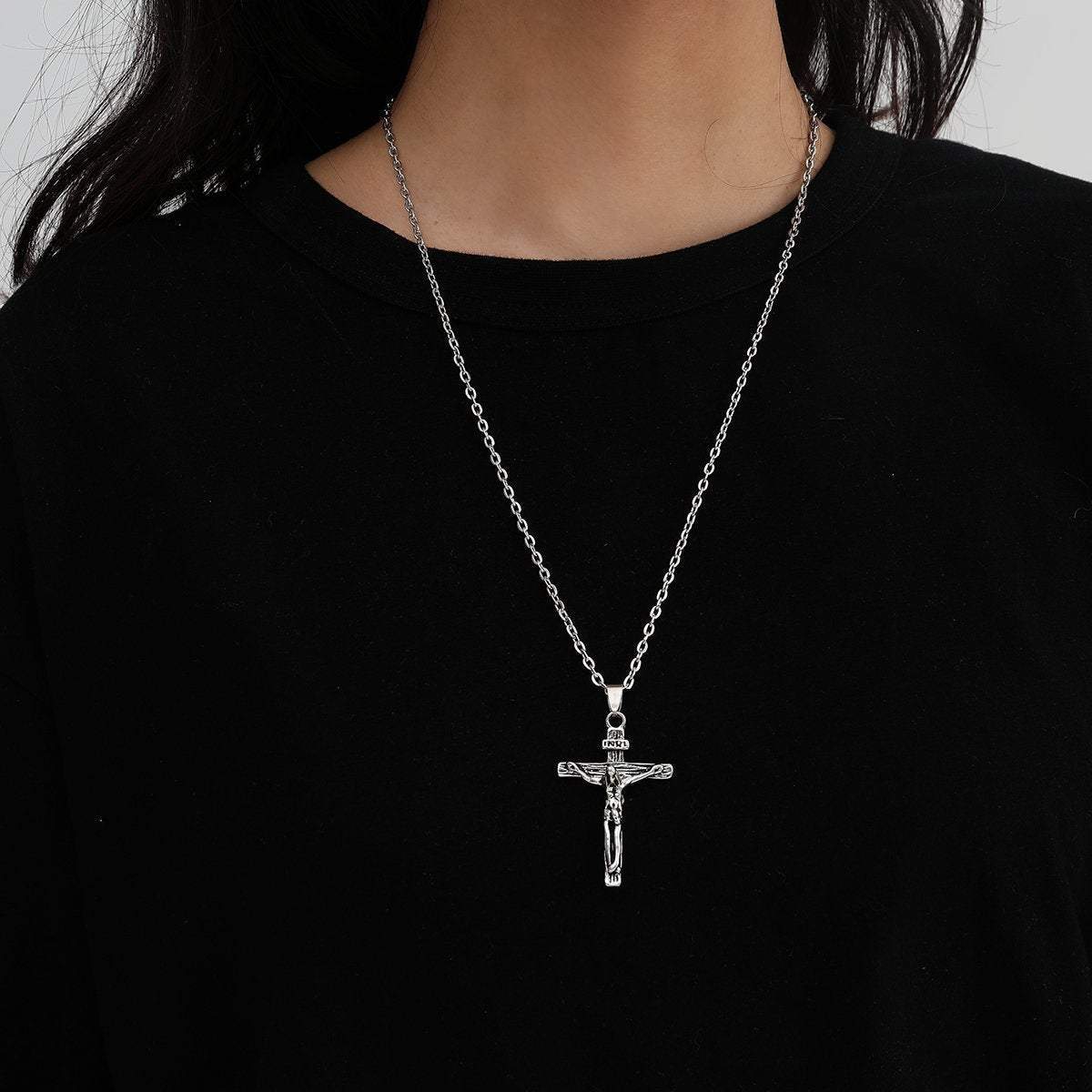 Stainless Steel Retro Cross Pendant Necklace