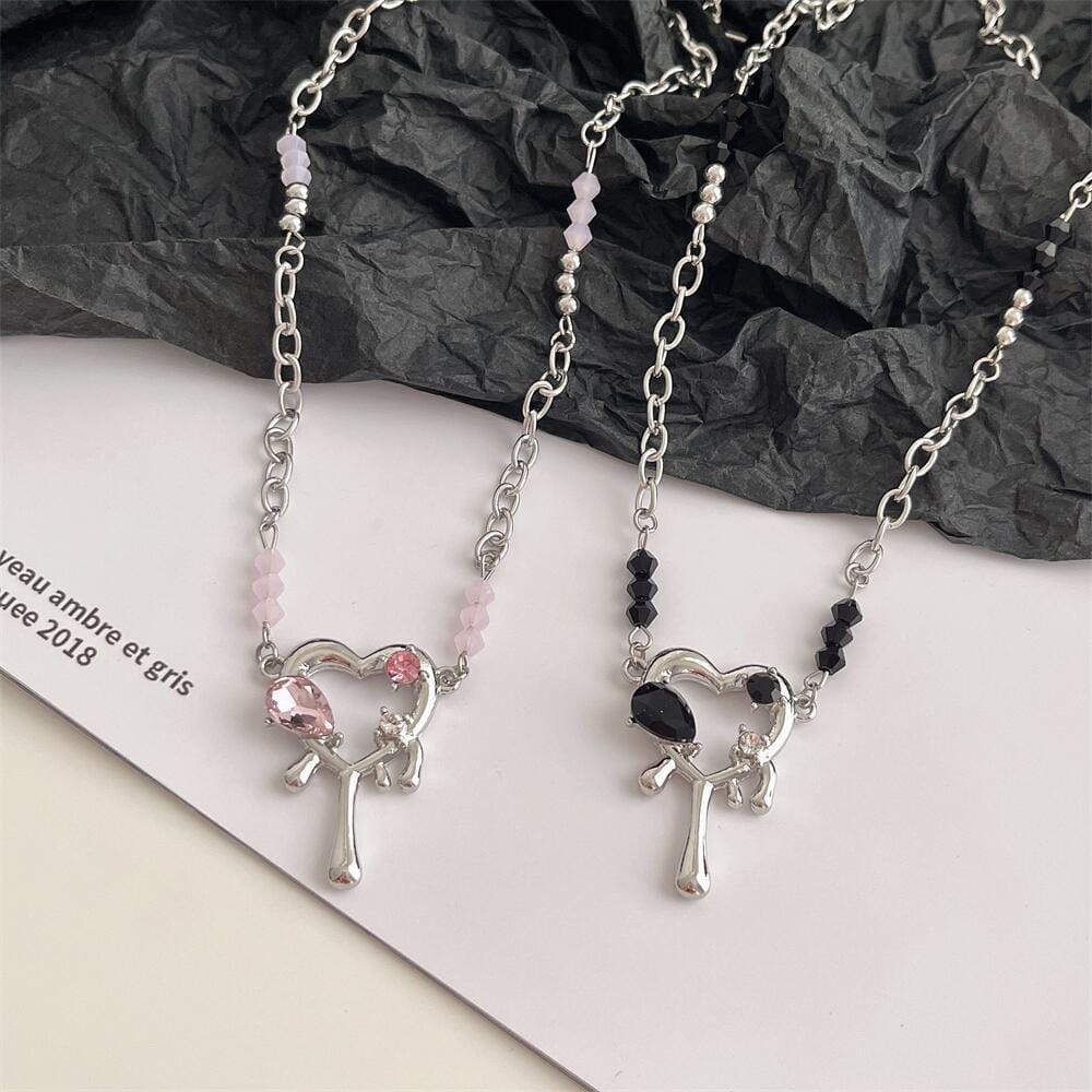 Stainless Steel Rhinestone Melting Heart Necklace