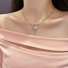 Stainless Steel Rhinestone Melting Heart Necklace