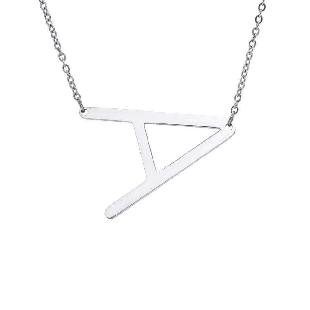 Stainless Steel Sideways Large Alphabet Initial Letter Necklace