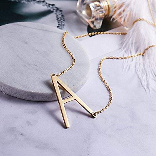 Stainless Steel Sideways Large Alphabet Initial Letter Necklace
