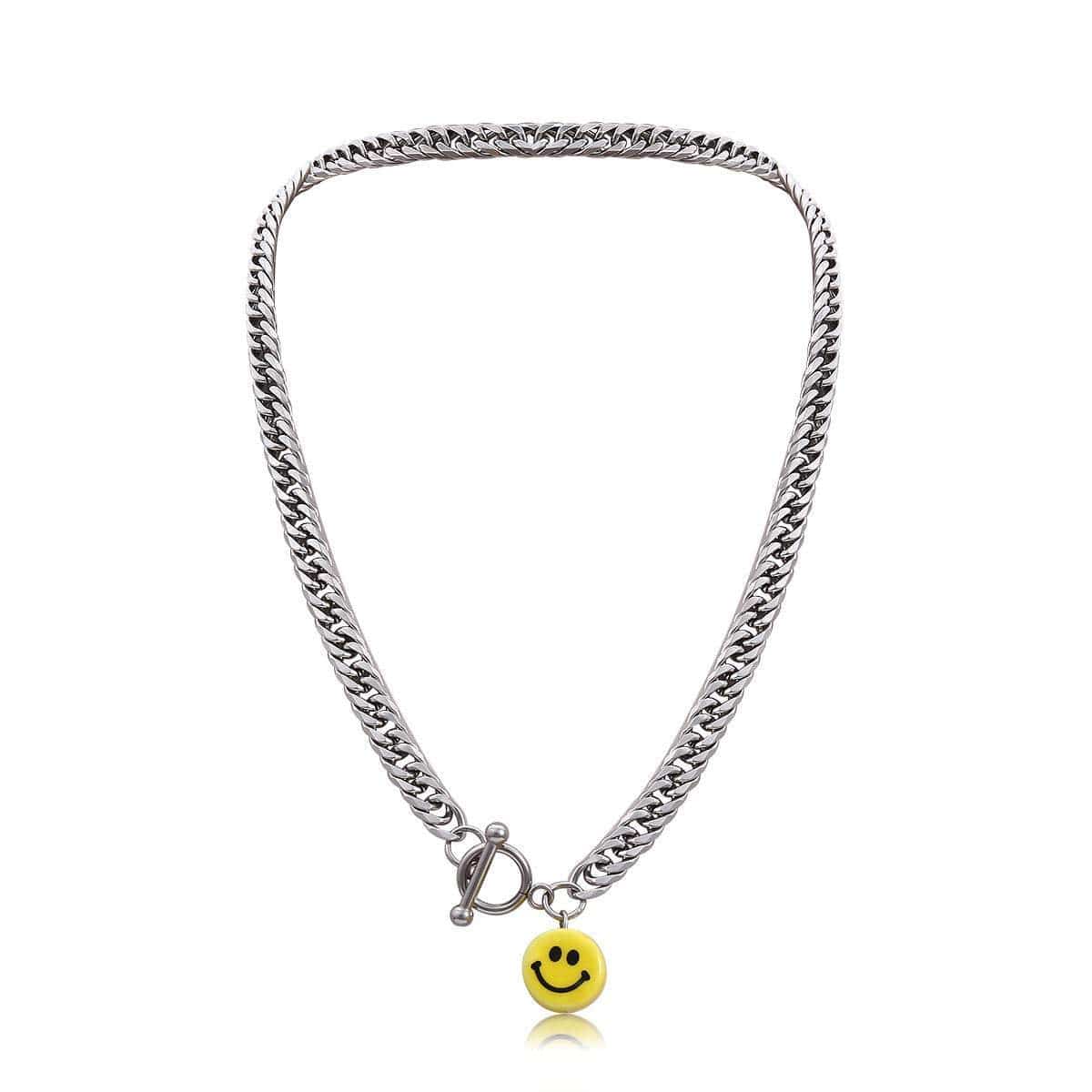 Stainless Steel Smile Face Toggle Clasp Curb Link Chain Necklace