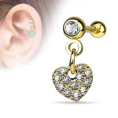 Surgical Steel Barbell with Dangling Heart Ear Cartilage Helix Stud Ring