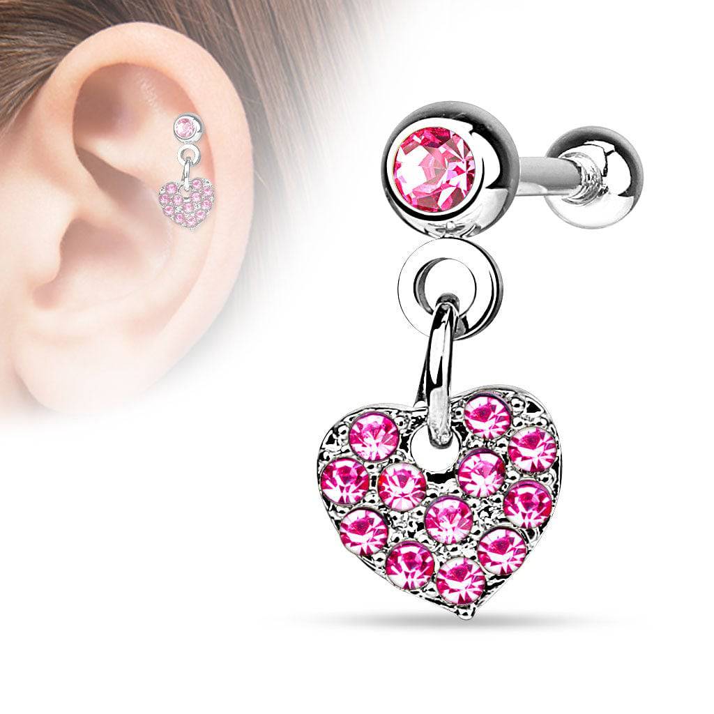 Surgical Steel Barbell with Dangling Heart Ear Cartilage Helix Stud Ring