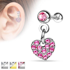 Surgical Steel Barbell with Dangling Heart Ear Cartilage Helix Stud Ring