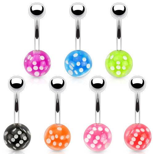 Surgical Steel Belly Button Navel Ring Bar with Dice in Acrylic Ball