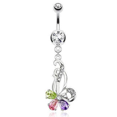 Bauchnabelpiercing aus Chirurgenstahl mit wirbelnder mehrfarbiger Blumen-Anhänger 
