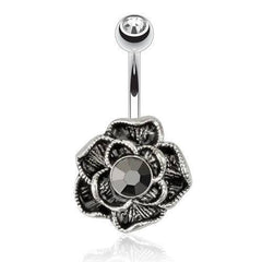 Bauchnabelpiercing aus Chirurgenstahl mit antikem schwarzen Blumenstecker im Vintage-Stil 