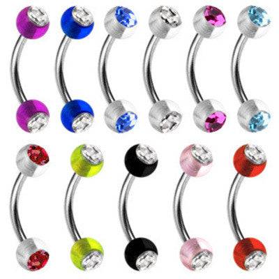 Surgical Steel Curved Barbell Eyebrow Ring with Acrylic Balls with CZ Gems