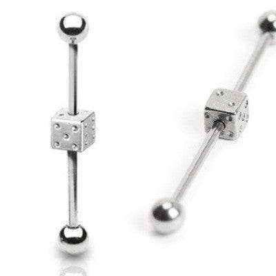 Surgical Steel Dice Centre Straight Barbell Industrial Ring