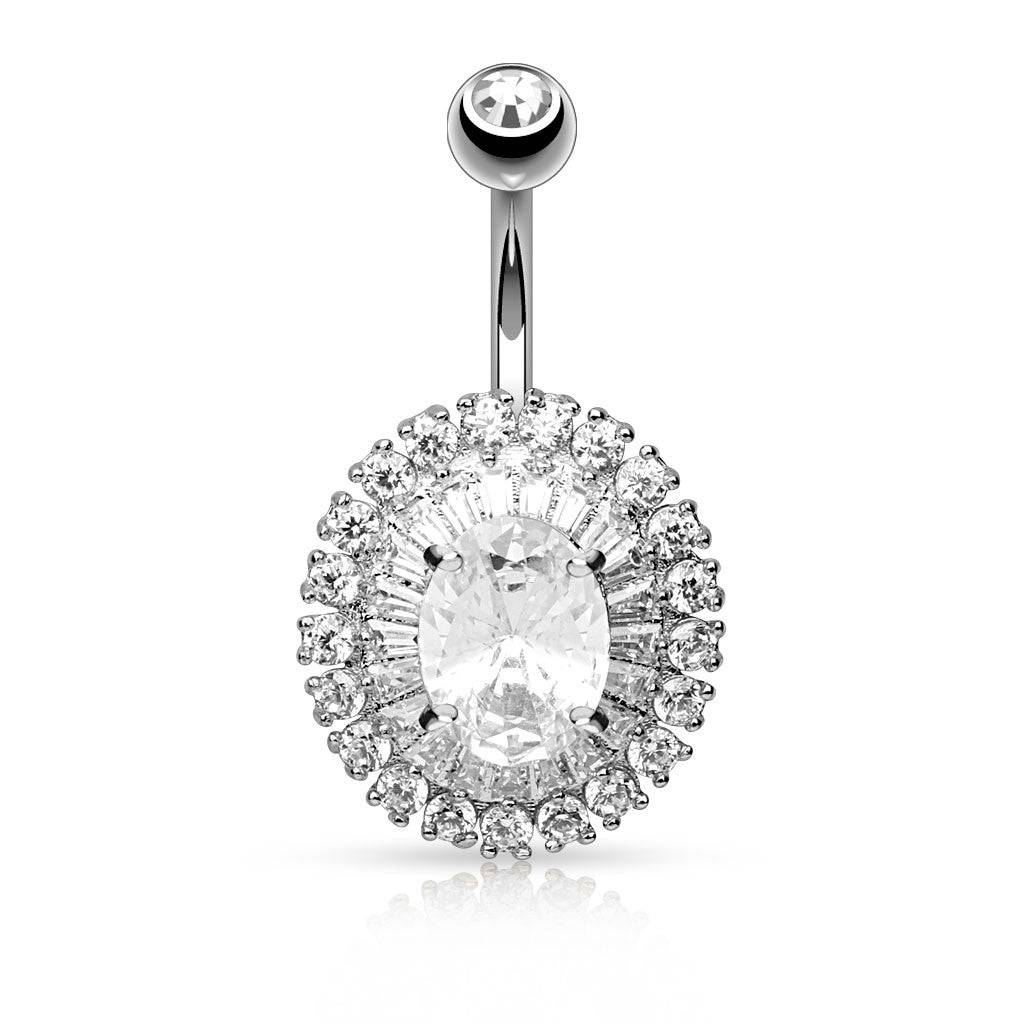 Surgical Steel Elegant Prong Set CZ Belly Button Ring