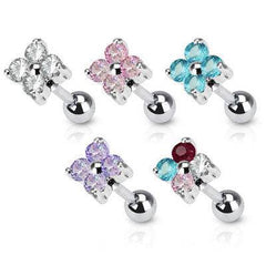 Surgical Steel Flower CZ Gem Cartilage Helix Tragus Stud Ring