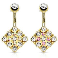 Surgical Steel Gold Plate Diamond Shape Design Belly Ring