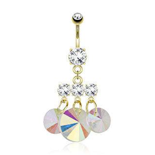 Surgical Steel Gold Plated 3 Dangling Prisms Belly Button Navel Ring