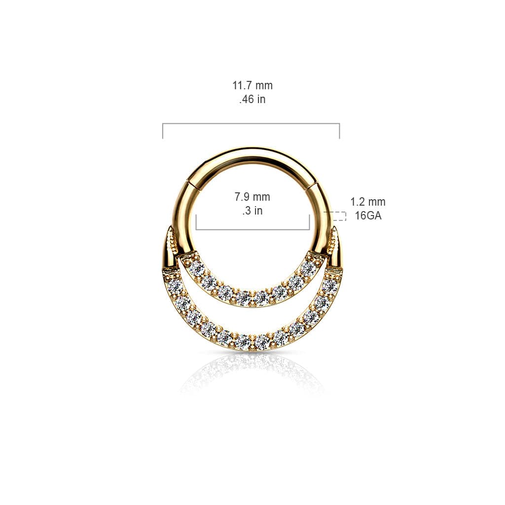 Surgical Steel Gold PVD Double Line White CZ Hinged Easy Click Septum Ring