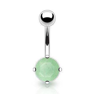 Surgical Steel Green Jade Stone Prong Set Belly Button Ring