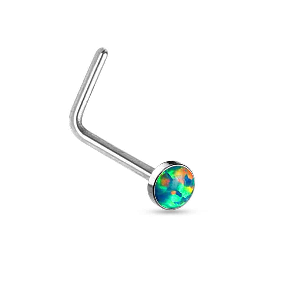 Surgical Steel "L" Shape Opal Gem Nose Ring Bent Stud