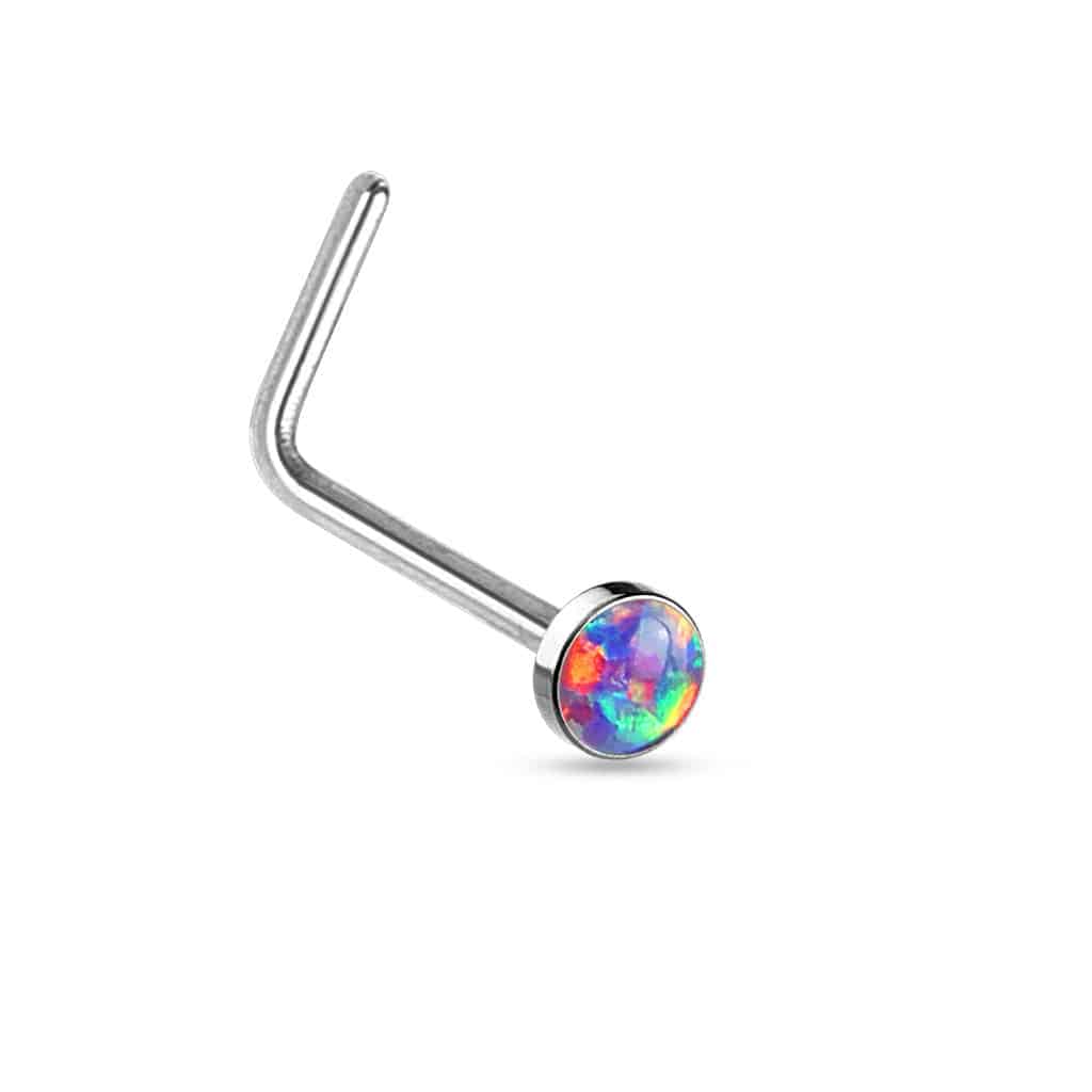 Surgical Steel "L" Shape Opal Gem Nose Ring Bent Stud