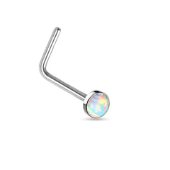 Surgical Steel "L" Shape Opal Gem Nose Ring Bent Stud