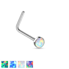 Surgical Steel "L" Shape Opal Gem Nose Ring Bent Stud