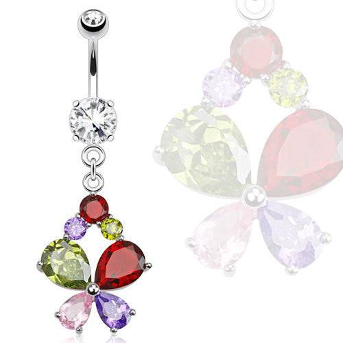 Surgical Steel Multi Color CZ Gem Crystal Dangle Belly Button Navel Ring