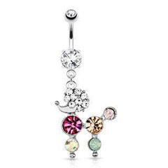 Bauchnabelpiercing mit Pudel-Hund und Zirkoniasteinen aus Chirurgenstahl