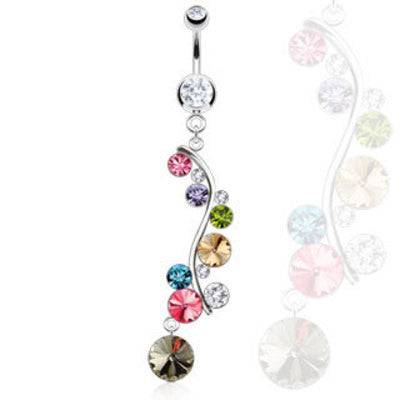 Bauchnabelpiercing aus Chirurgenstahl, mehrfarbig, Regenbogenfarben, lang, Ranken-Tropfen, baumelnd