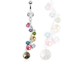 Bauchnabelpiercing aus Chirurgenstahl, mehrfarbig, Regenbogenfarben, lang, Ranken-Tropfen, baumelnd