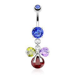 Surgical Steel Multi Colour Ribbon Dangle Belly Button Navel Ring