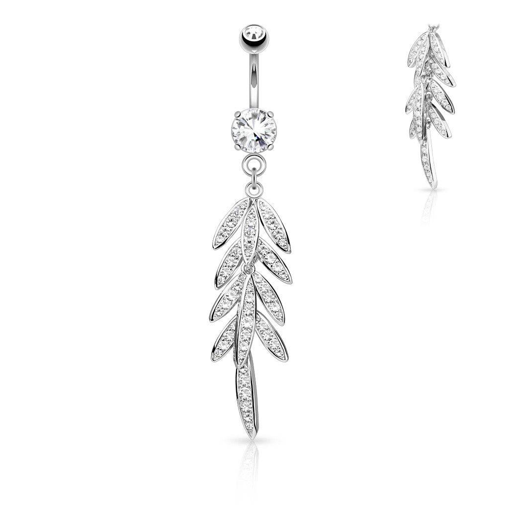 Surgical Steel Pave Leaf Dangling Belly Button Ring