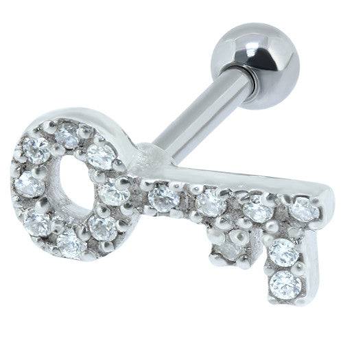 Surgical Steel Paved CZ Romantic Key Ear Helix Cartilage Ring