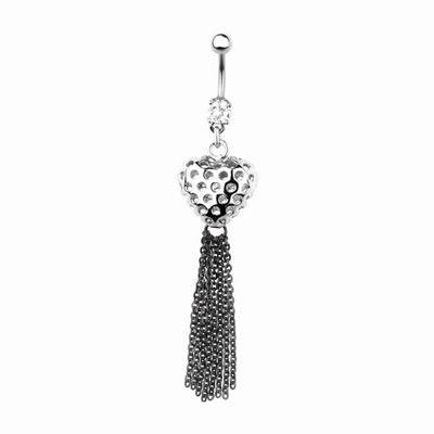 Surgical Steel Perforated Heart Tassel Chain Dangle Belly Ring