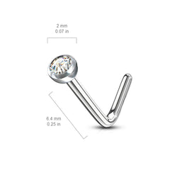 Surgical Steel Press Fit Red CZ Gem "L" Shape Nose Ring Pin