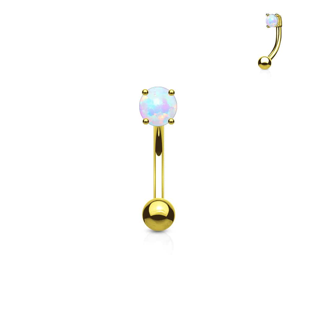 Gebogene Barbell mit 3 mm Opal-Zinkenfassung aus Chirurgenstahl