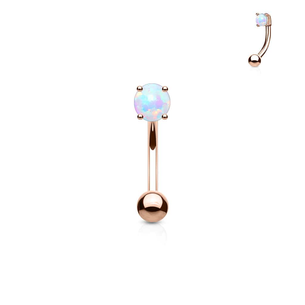 Gebogene Barbell mit 3 mm Opal-Zinkenfassung aus Chirurgenstahl