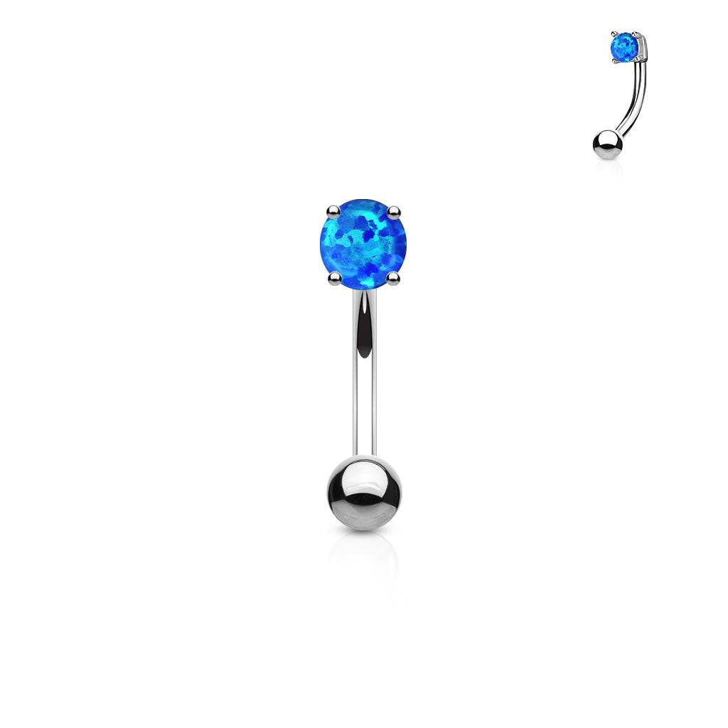 Gebogene Barbell mit 3 mm Opal-Zinkenfassung aus Chirurgenstahl