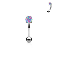 Gebogene Barbell mit 3 mm Opal-Zinkenfassung aus Chirurgenstahl