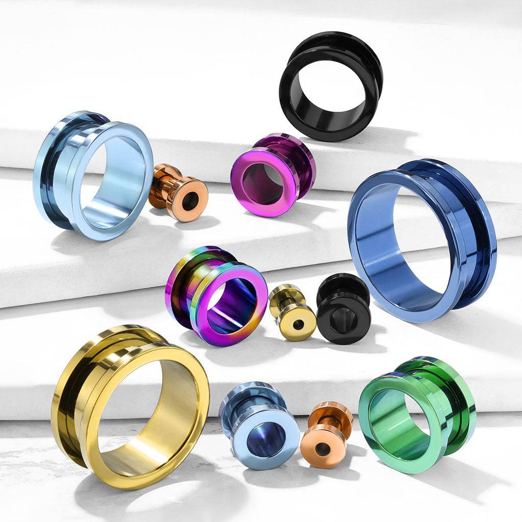 Surgical Steel Rainbow PVD Screw On Tunnel Spacers