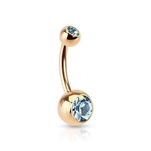 Surgical Steel Rose Gold Plated Double Gem Non Dangle Belly Ring